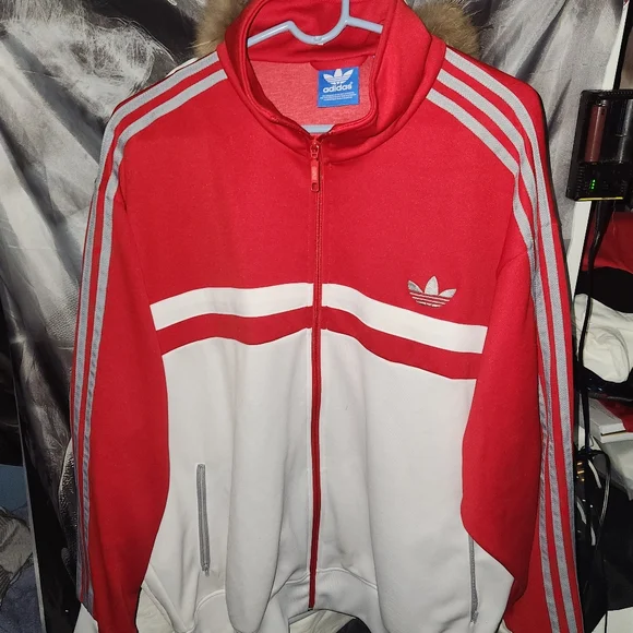 Very Rare Vintage Adidas Bb Red and White Firebird Windbreaker New Cond.Mens 2XL - Picture 2 of 10